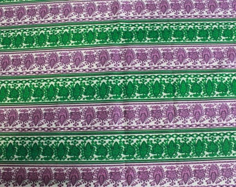 1940s/50s Green and Purple Floral Print Fabric, 5 Yards, Vintage Mid Century Sewing Fabric