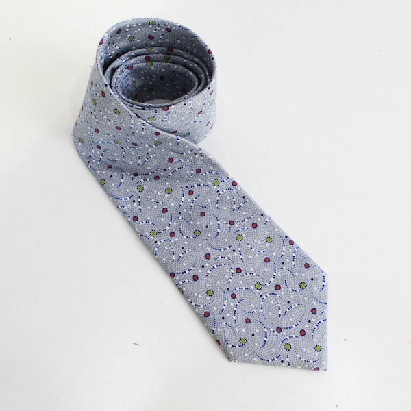 Vintage Hermes Necktie, Light Grey with Blue/Red/Green Dots, Vintage Men's Tie Wide Tongue, Gift for Him