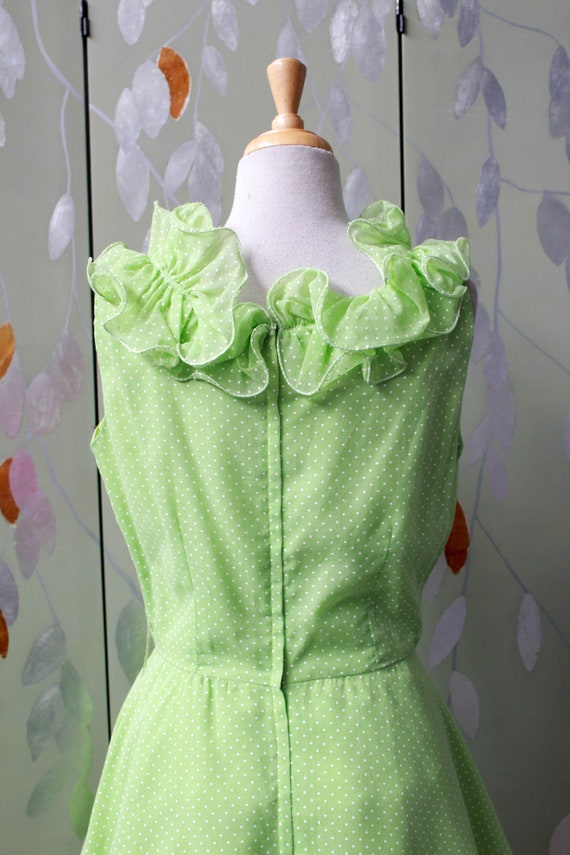 1960s Lime Green Polka Dot Party Dress, Small, Ru… - image 9