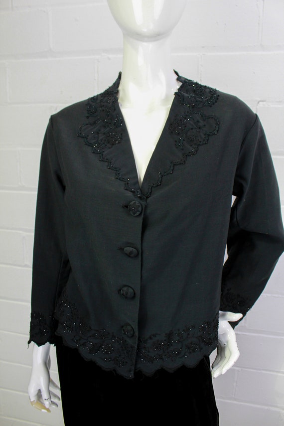 Antique 1900s Black Beaded Cotton Victorian Mourn… - image 3