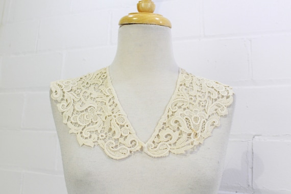 Antique Edwardian Floral Lace Detachable Collar, … - image 1