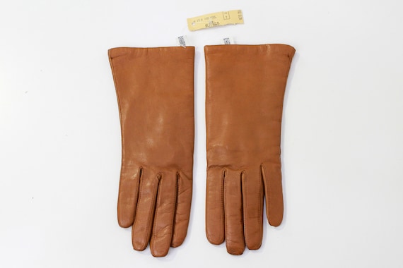 Vintage Tan Leather Gloves, Wool Lined, Women's Le