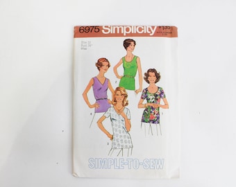 1970s Women's Tops Sewing Pattern Simplicity 6975, Bust 34, Unused/Uncut Factory Folds