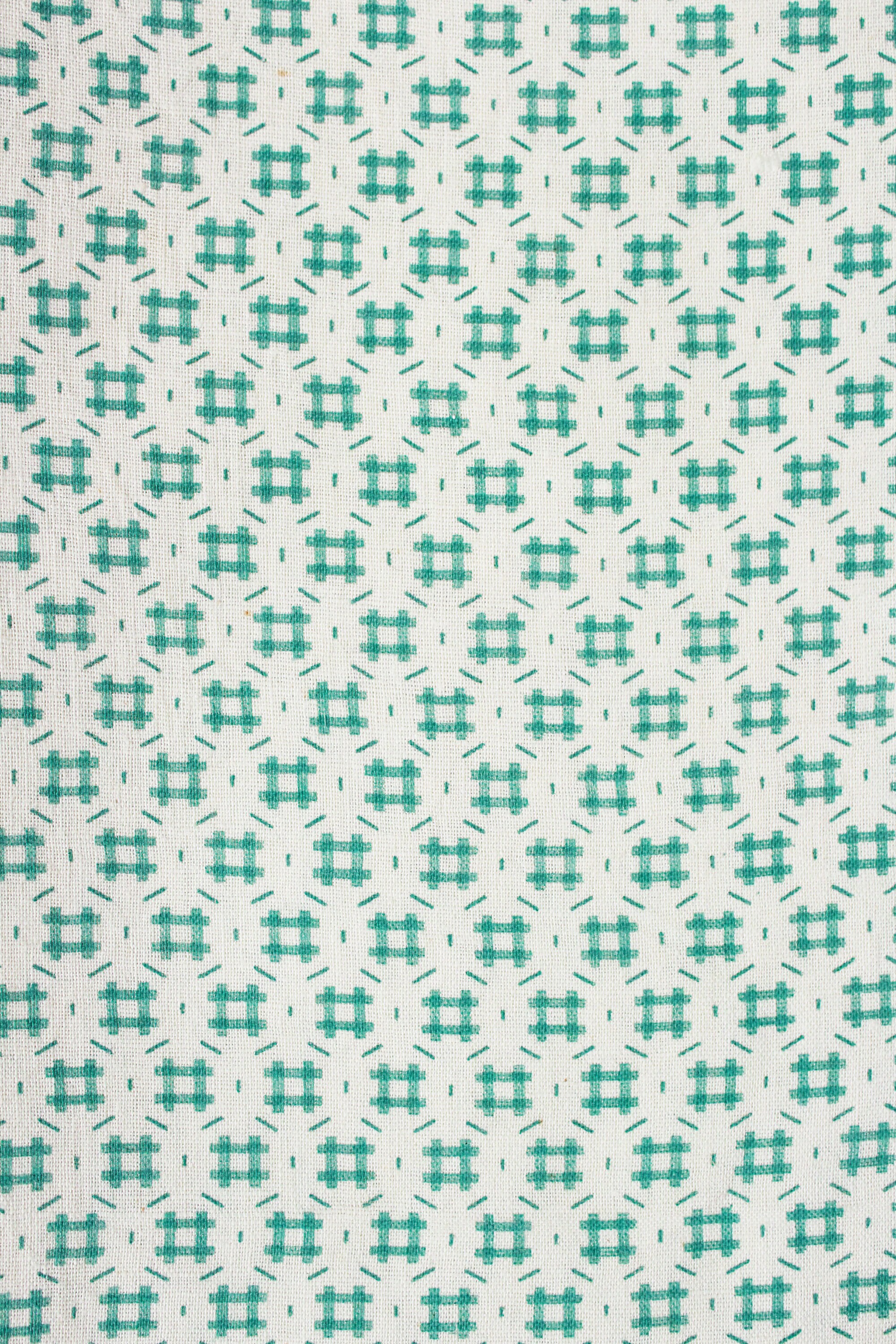 Vintage 1940s Feedsack, Green and Cream Square Check Pattern, Vintage Summer Cotton Fabric