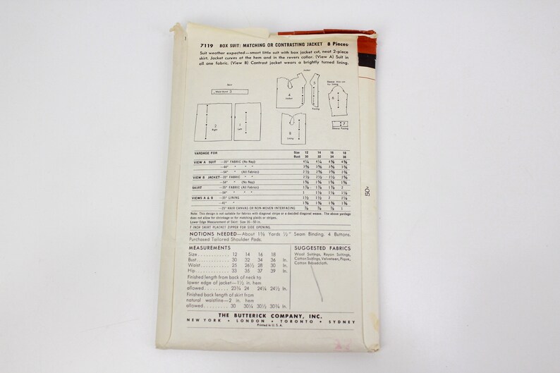 1950s Women/'s Box Suit Sewing Pattern Butterick 7119 Vintage Skirt Suit Sewing Pattern Complete