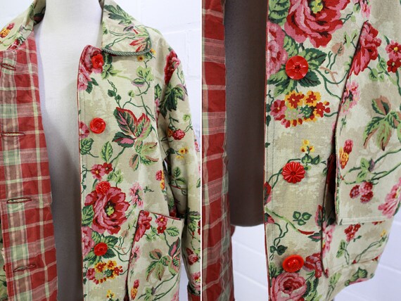 Vintage Floral Jacket, Upcycled Floral Print Canv… - image 4