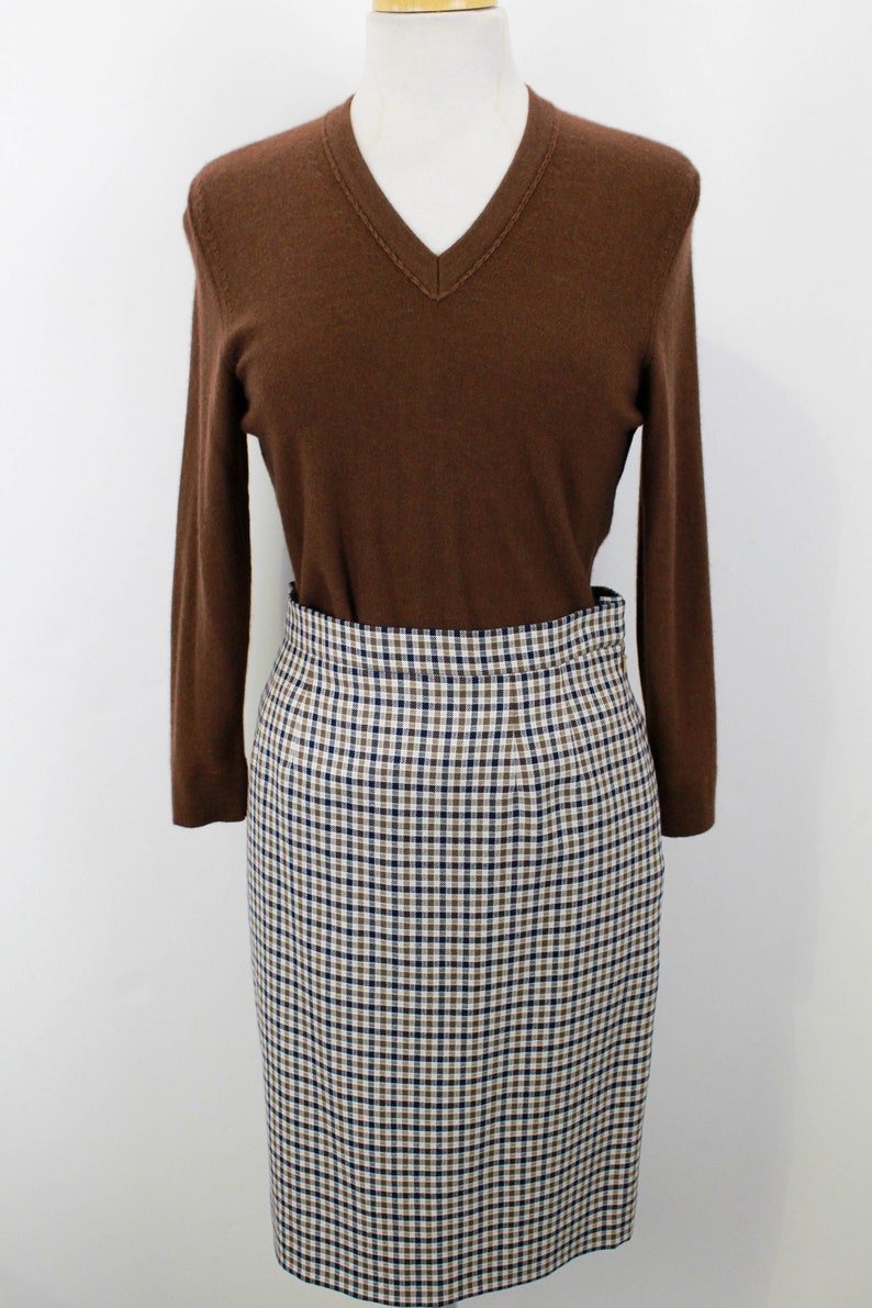 90s Brown Checked Skirt, Medium, 29 Waist, Vintage 1990s Mini Skirt, Aquascutum Minimalist Preppy Skirt image 2