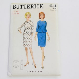 1960s Women&#39;s Two-Piece Dress Sewing Pattern Butterick 4141, Vintage 60s Sewing Pattern, Unused, UNCUT, Complete, Bust 34