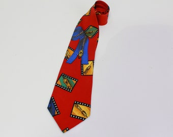90s Silk Necktie, Italian Silk Necktie, Braemore Tie, Novelty Zipper Print Tie, 1990s Deadstock Wide Tie