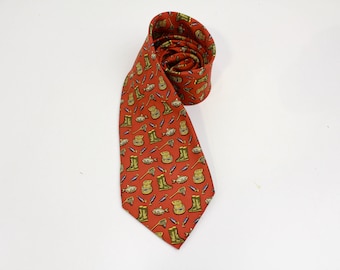 1990s Bevilacqua Silk Necktie, Fishing Theme Novelty Print, Men's Vintage 90s Tie