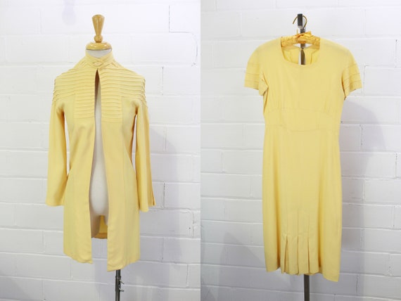 30s Vtg Dress and Jacket Set, Pale Butter Yellow,