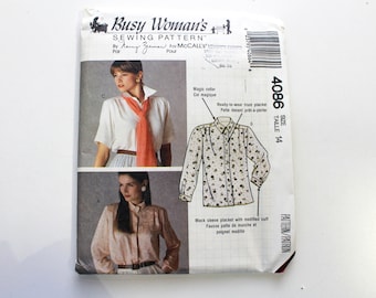80s Blouse and Jabot Sewing Pattern McCall's Busy Womans 4086, Vintage Pattern, UNCUT, Factory Folds, Bust 36
