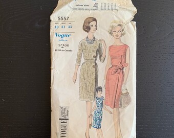 1960s Dress Sewing Pattern, Vogue Special Occasion Pattern 5557, 1960s Womens' Fitted Dress Pattern, Size 10, Complete, Bust 31" Hip 33"