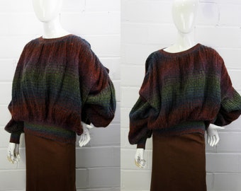 1980s Missoni Mohair Sweater, Balloon Sleeves, Oversized Fit, Medium, Vintage Missoni, Wool Striped Sweater