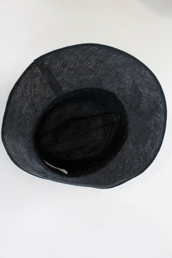 1930s Black Straw Hat, Asymmetrical Brim, Grosgra… - image 7