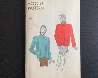 1940s Womens Jacket Sewing Pattern Vogue 5959, Double-Breasted Box Jacket, Size 12, Bust 30", Pre-Cut, Complete