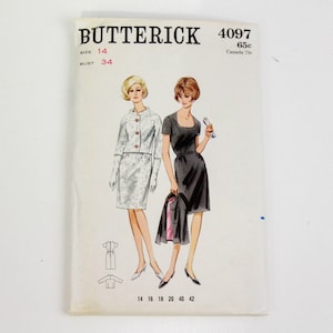 1960s Women&#39;s Dress Sewing Pattern Butterick 4097, Vintage Sewing Pattern, Complete, Uncut, Factory Folds, Bust 34