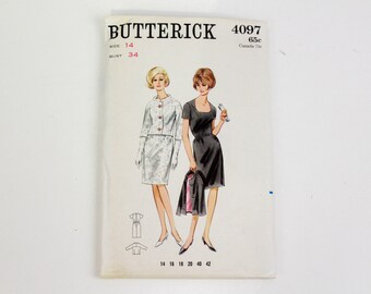 1960s Women's Dress Sewing Pattern Butterick 4097, Vintage Sewing Pattern, Complete, Uncut, Factory Folds, Bust 34