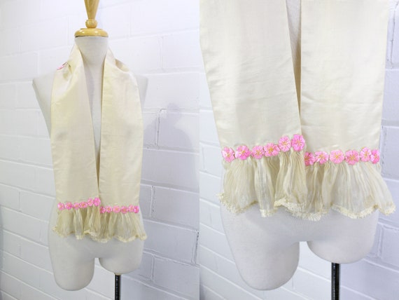 Antique Silk Sash Belt/Scarf with Appliquéd Embro… - image 1