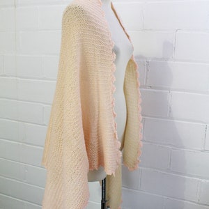 Vintage 20s Pink Wool Baby Blanket, Scarf/Cape, Wool Small Blanket, Hand Knit, Baby Shower Gift For Her, 1920s Metallic Pink Knit Scarf image 7