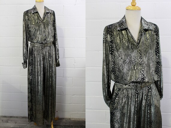 1980s Silver and Black Jumpsuit Medium by David Br