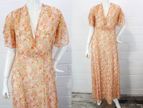 Vintage 1930s Orange Floral Cotton Voile Floral Pr