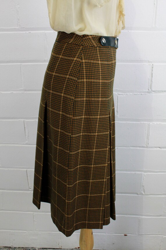 1970s Celine Skirt, Logo Buckle, Brown Houndstoot… - image 5