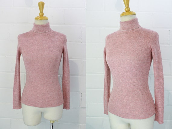 Vintage 1960s/70s Pink Metallic Turtleneck, Pink S
