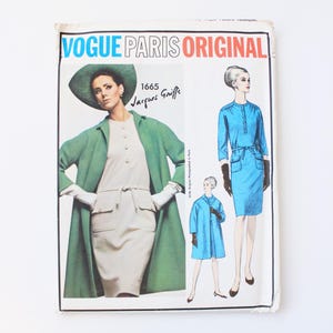 Manteau et robe une pièce des années 1960 Vogue Paris, modèle de couture original 1665 de Vogue Paris, Jacques Griffe, taille 12