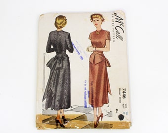 1940s Women's Dress Sewing Pattern McCall 7446, Vintage Sewing Pattern, Bust 32 in., Complete