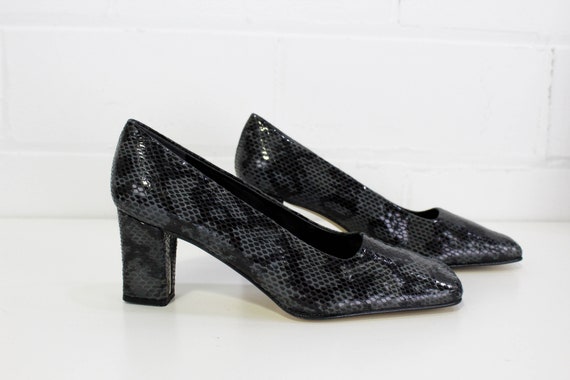 1990s Snakeskin Pumps 8.5, Vintage Square Toe Lea… - image 4