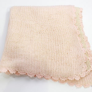 Vintage 20s Pink Wool Baby Blanket, Scarf/Cape, Wool Small Blanket, Hand Knit, Baby Shower Gift For Her, 1920s Metallic Pink Knit Scarf image 10