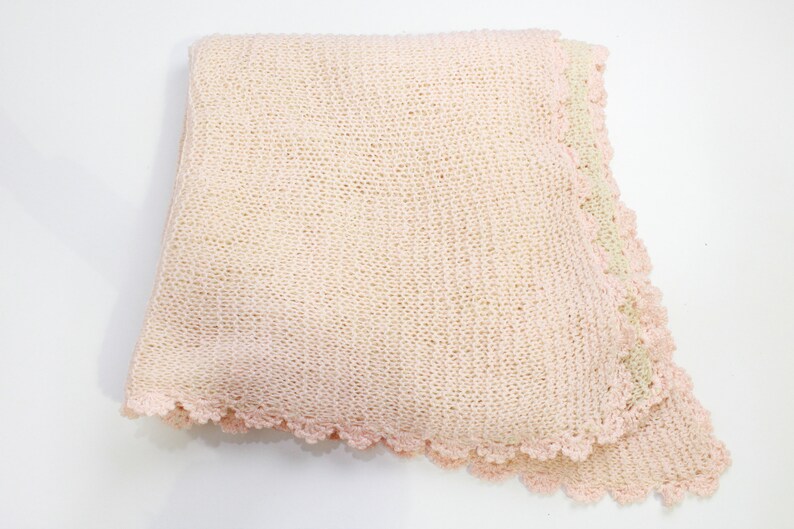 Vintage 20s Pink Wool Baby Blanket, Scarf/Cape, Wool Small Blanket, Hand Knit, Baby Shower Gift For Her, 1920s Metallic Pink Knit Scarf image 10