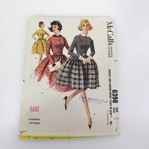 1960s Women&#39;s Dress Sewing Pattern McCalls 6398 &quot;Easy to Sew&quot;, Vintage 60s Pattern, Button Front Bodice, Full Skirt, Complete, Bust 32 in.