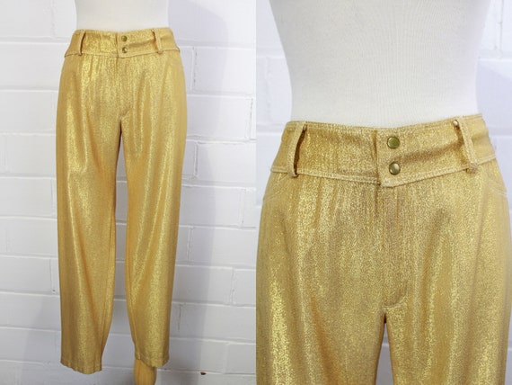 Betsey Johnson Gold Glitter Pants, Vintage Sparkly