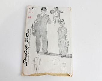 1940s Boys' Pyjamas Sewing Pattern Simplicity 4933, Complete, Size 10, Long or Short Sleeves Kids Pyjama Sewing Pattern