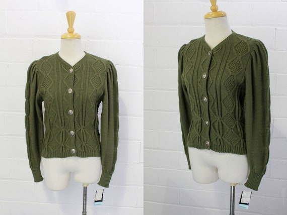 Vintage Austrian Wool Tyrolean Cardigan, Olive Gre