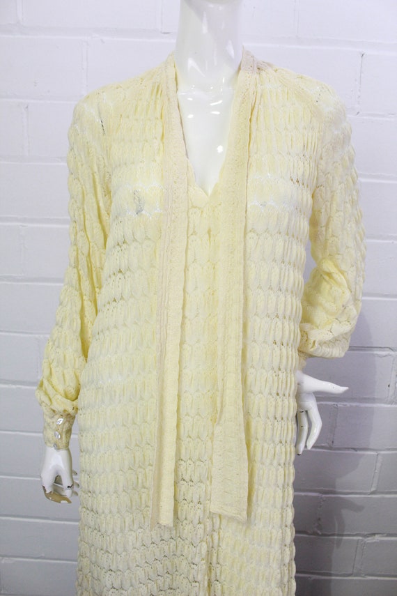 80s Rare Jean Muir Cream Knit Crochet Maxi Dress,… - image 2