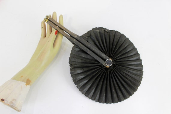 Victorian Cockade Fan, Round Mourning Folding Fan… - image 1