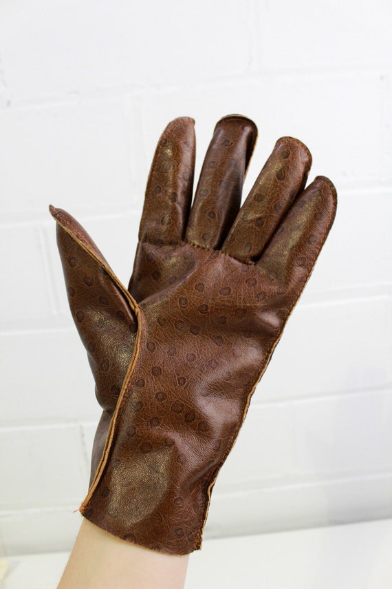 Vintage Brown Leather Gloves, Men's Leather Glove… - image 2