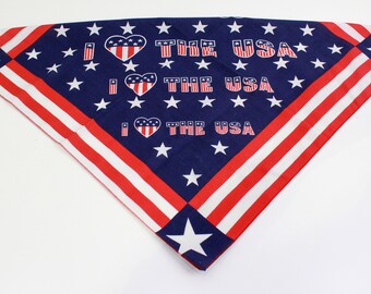 Vintage I Love The USA Bandana, America Print Stars and Stripes Handkerchief