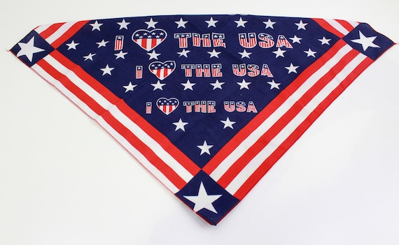 Vintage USA Bandana, I Love the USA Cotton Bandan… - image 1