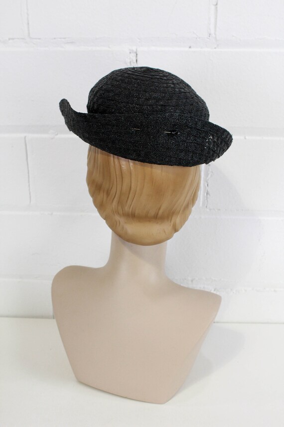 1930s Black Straw Women's Hat by Woolworth, with … - image 4