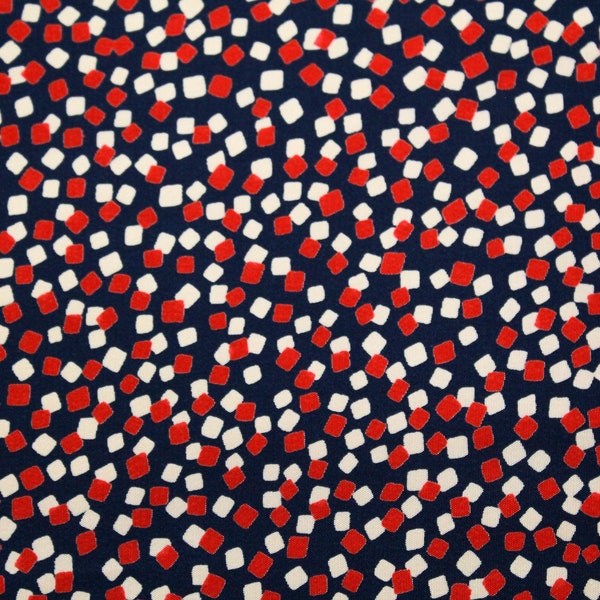 1930s Silk Sewing Fabric, Tiny Square Print, 3.3 Yards, Geometric Print Vintage Fabric Navy Blue, Red, Cream