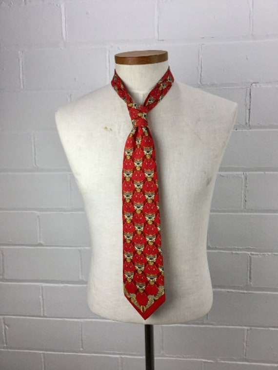 90s Gianfranco Ferre Red Silk Tie with Shield & S… - image 2