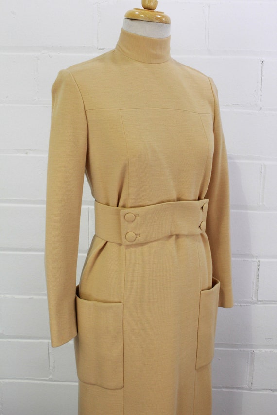 1970s Norman Norell Stand Collar Day Dress, Light… - image 3