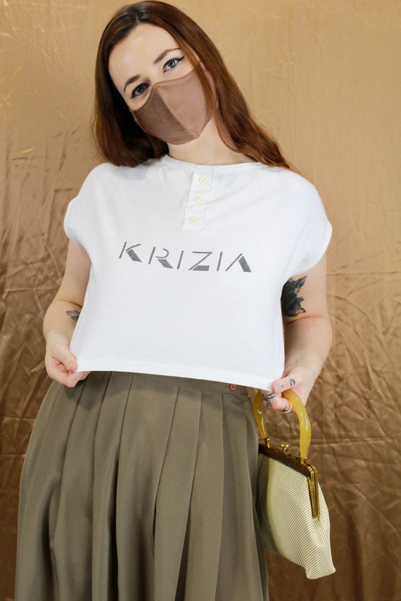 80s Krizia Crop Tshirt, Logo Tshirt, Vintage 1980s