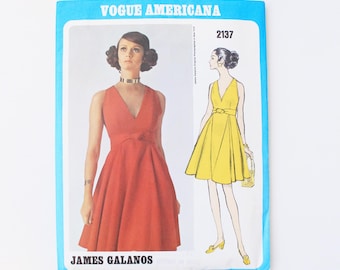 1960s V Neck Flared Dress Americana 2137 Sewing Pattern, James Galanos, Uncut Size 10 and 12
