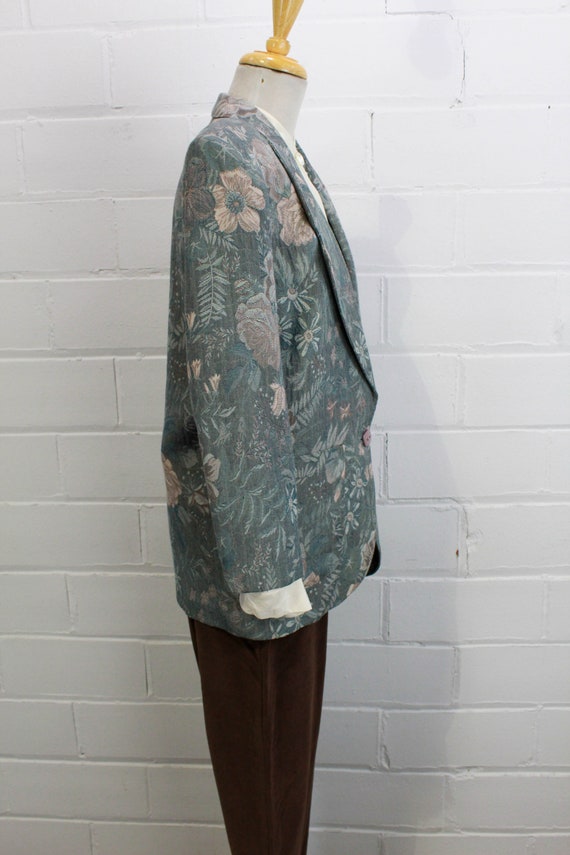 80s 90s Floral Print Blazer, Pastel Blue with Pin… - image 6