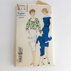 Patron de couture des années 60, conception spéciale Vogue, motif Vogue vintage 4095, motif robe et veste des années 60, B36&quot; W28&quot;, robe décolleté ovale